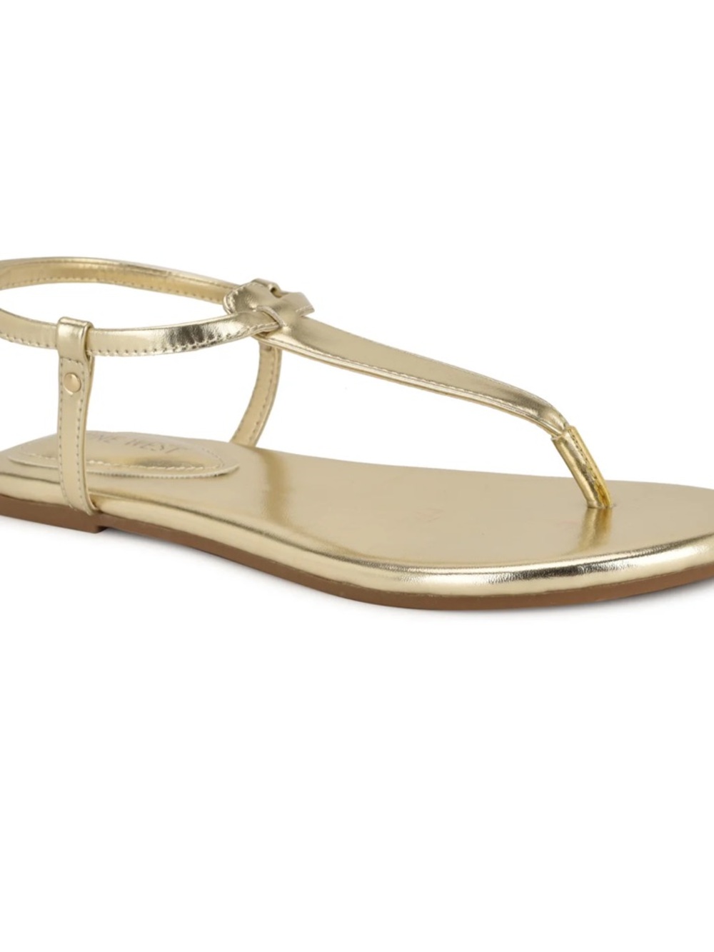 NINE WEST Metallic Gold T-Strap Women's Sandals